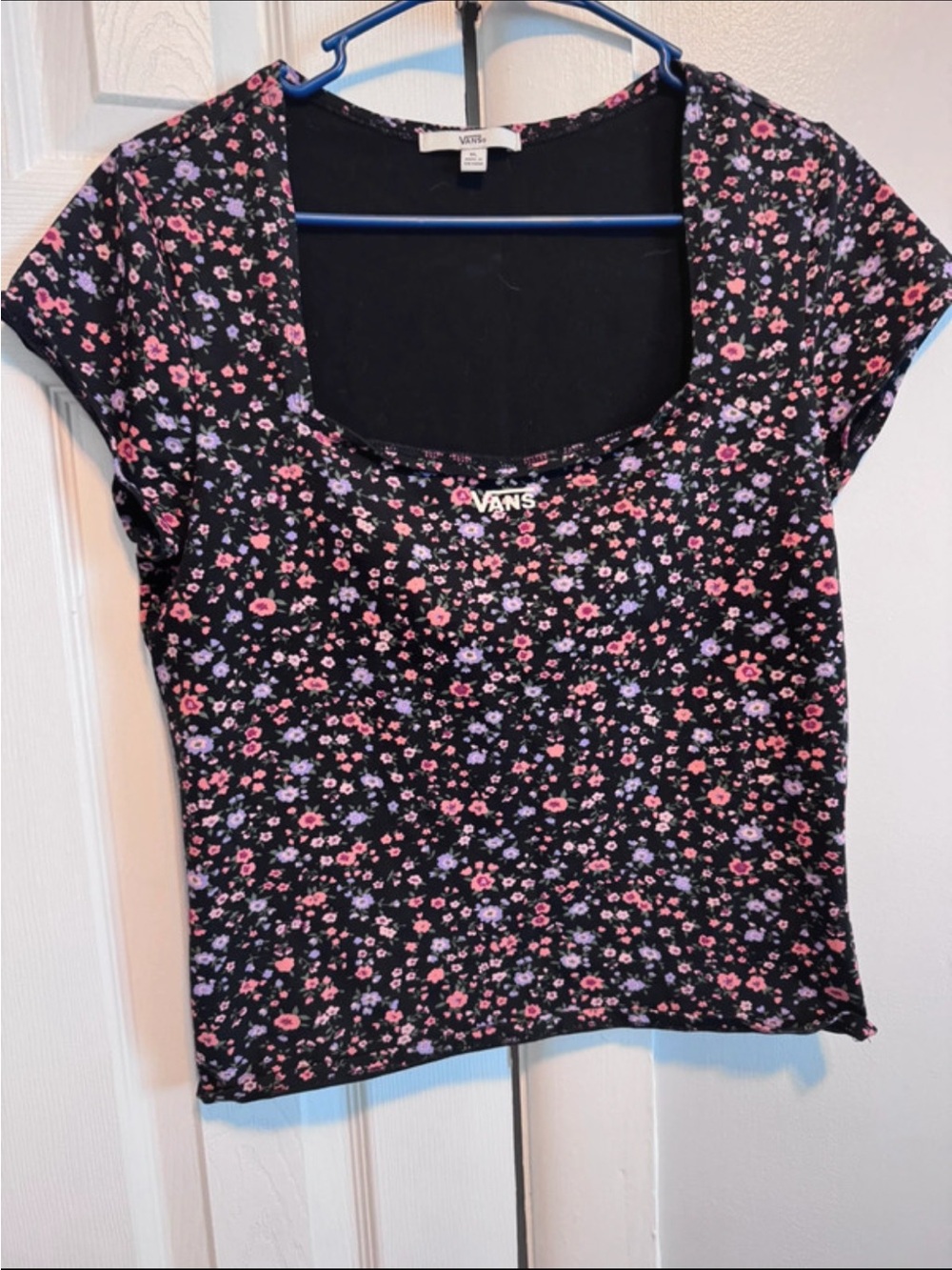 Vans Black Scoop Neck Tee with Pink & Lavender Floral Print
